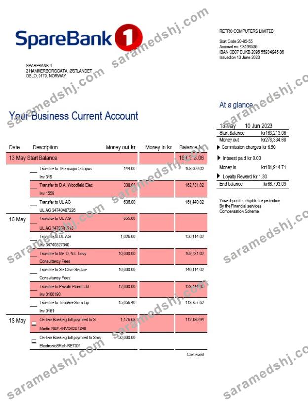 Sparebank 1 firm account statement Word and PDF template